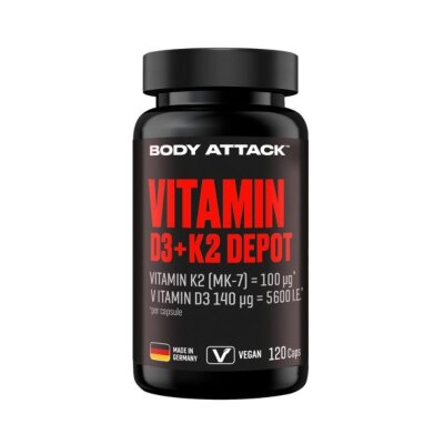 Body Attack Vitamin D3+K2  Depot 120 Kapseln