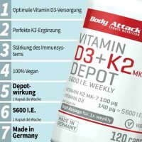 Body Attack Vitamin D3+K2  Depot 120 Caps